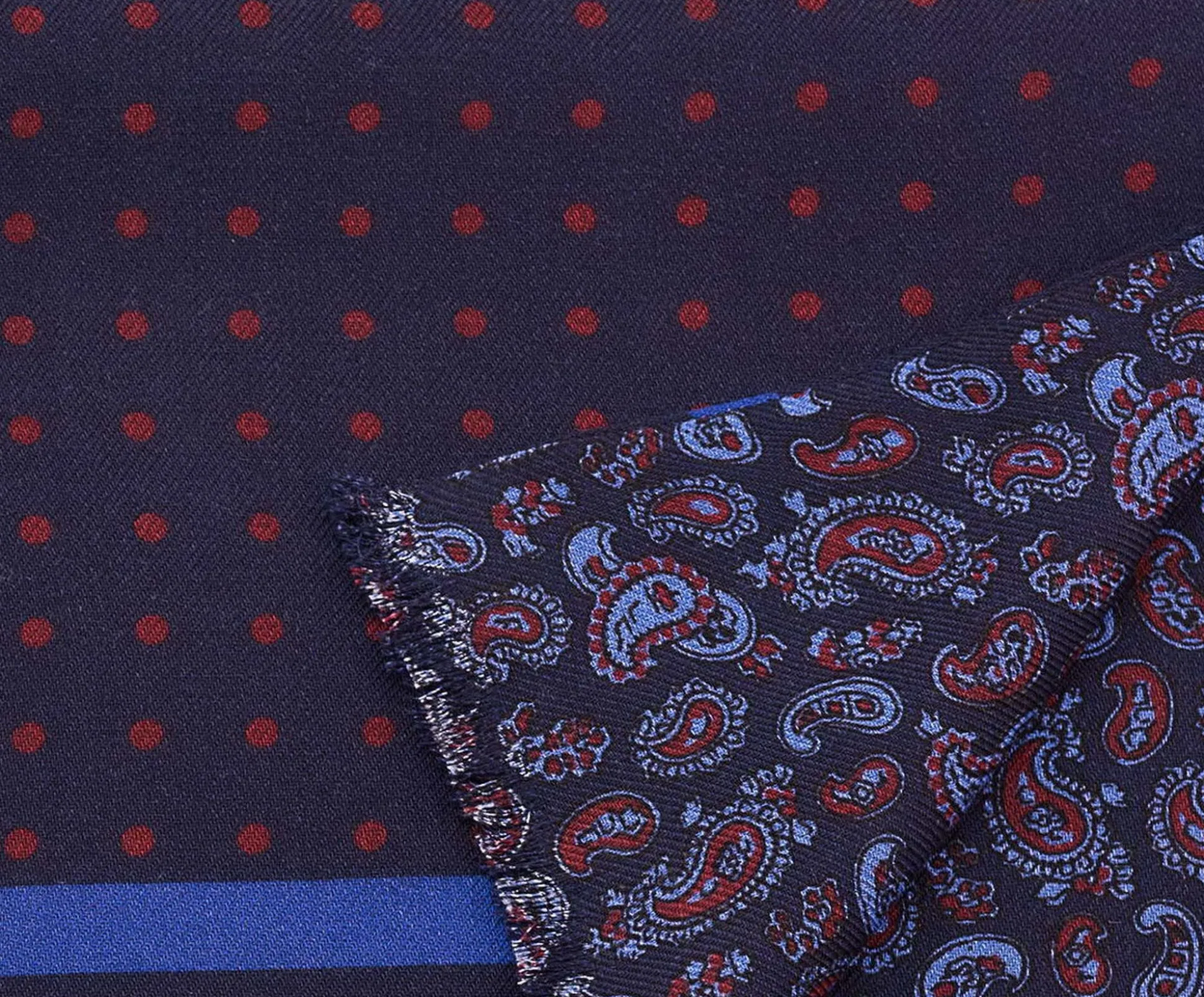 Navy Blue Polka Dots & Paisley Reversible Scarf