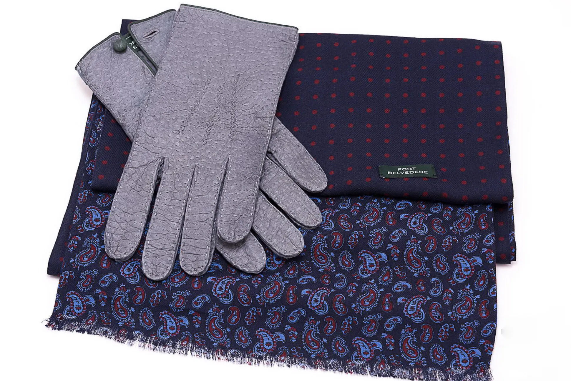 Navy Blue Polka Dots & Paisley Reversible Scarf