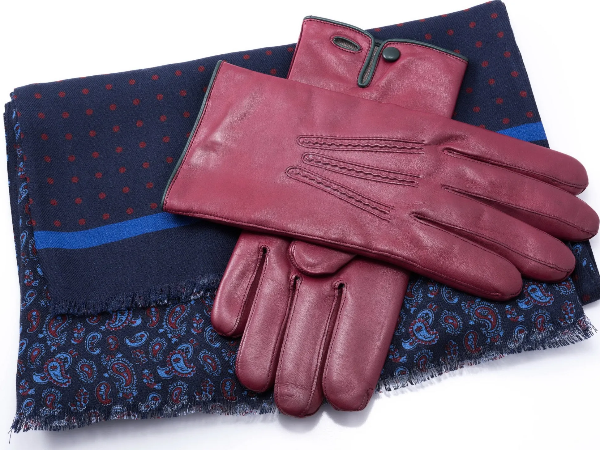 Navy Blue Polka Dots & Paisley Reversible Scarf