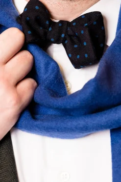 Navy & Blue Polka Dot Wool Challis Bow Tie