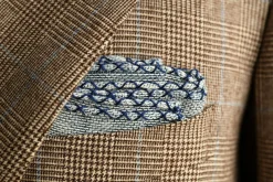 Navy Blue X-Stitch Edge Blue Linen Pocket Square
