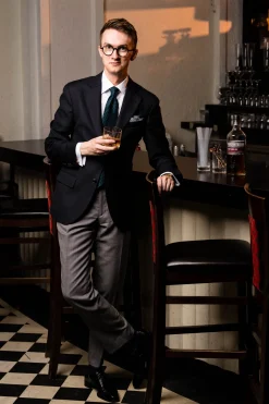 Navy Blue X-Stitch Edge Blue Linen Pocket Square