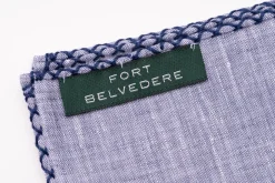 Navy Blue X-Stitch Edge Pale Blue Linen Pocket Square