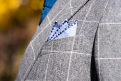 Navy Blue X-Stitch Edge Pale Blue Linen Pocket Square