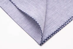 Navy Blue X-Stitch Edge Pale Blue Linen Pocket Square