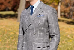 Navy Blue X-Stitch Edge Pale Blue Linen Pocket Square
