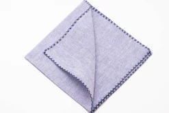 Navy Blue X-Stitch Edge Pale Blue Linen Pocket Square