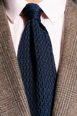 Navy Blue Zigzag Silk Knit Tie