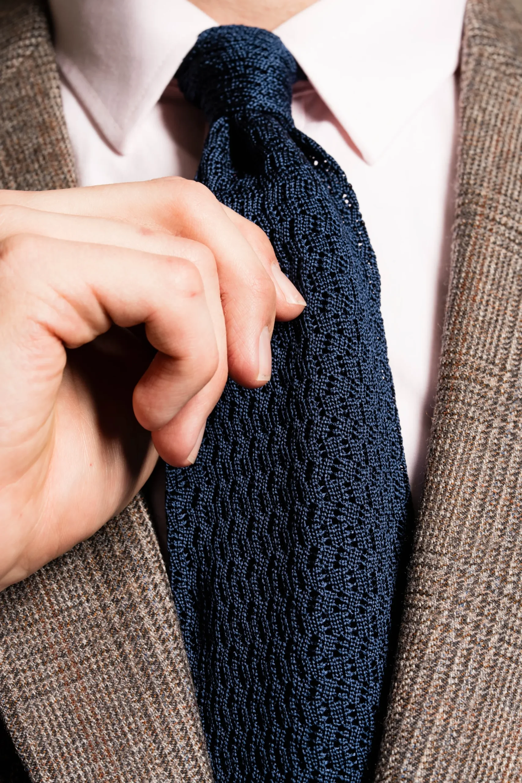 Navy Blue Zigzag Silk Knit Tie