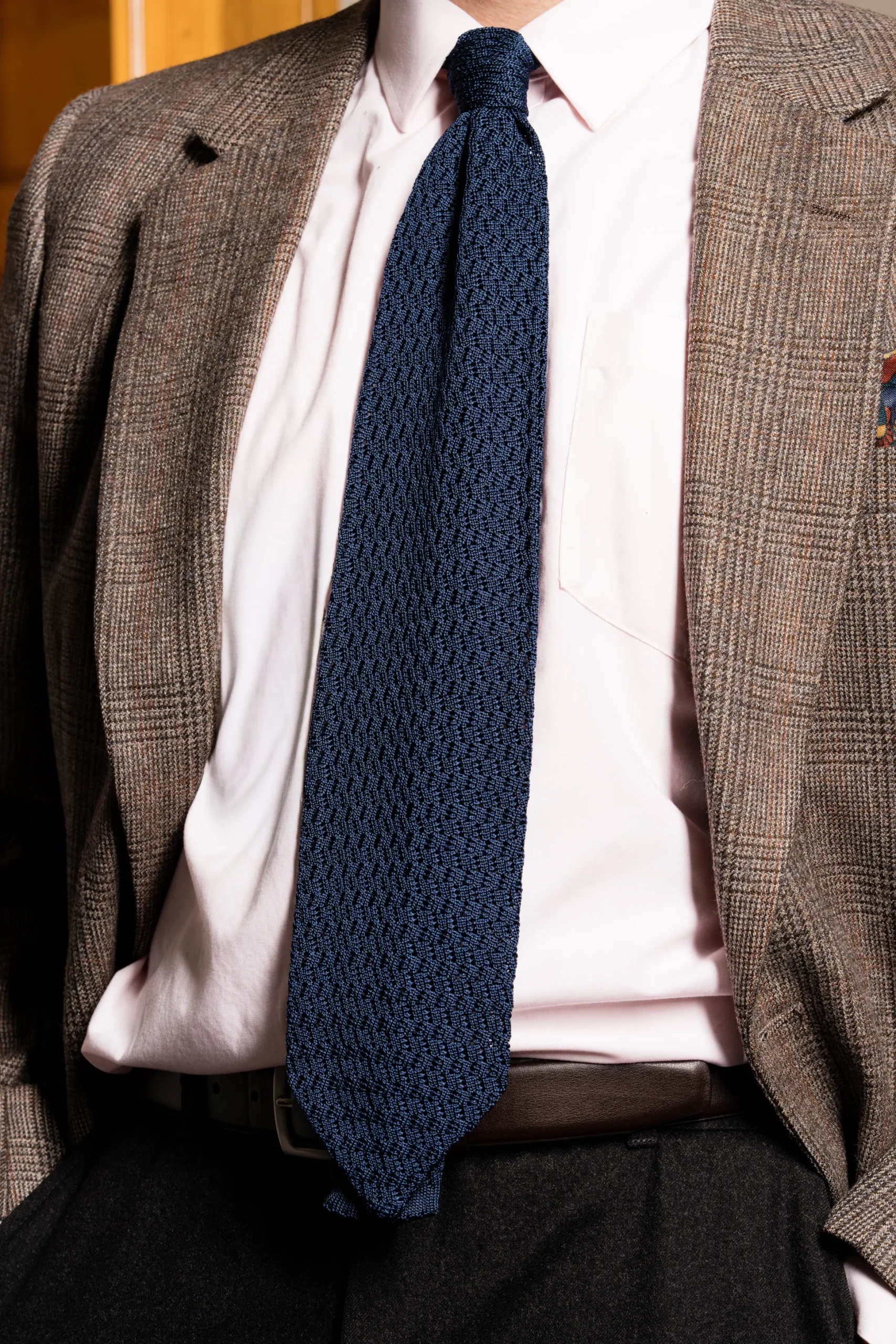 Navy Blue Zigzag Silk Knit Tie