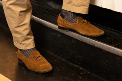 Navy & Khaki Shadow Stripe Lightweight Cotton Socks