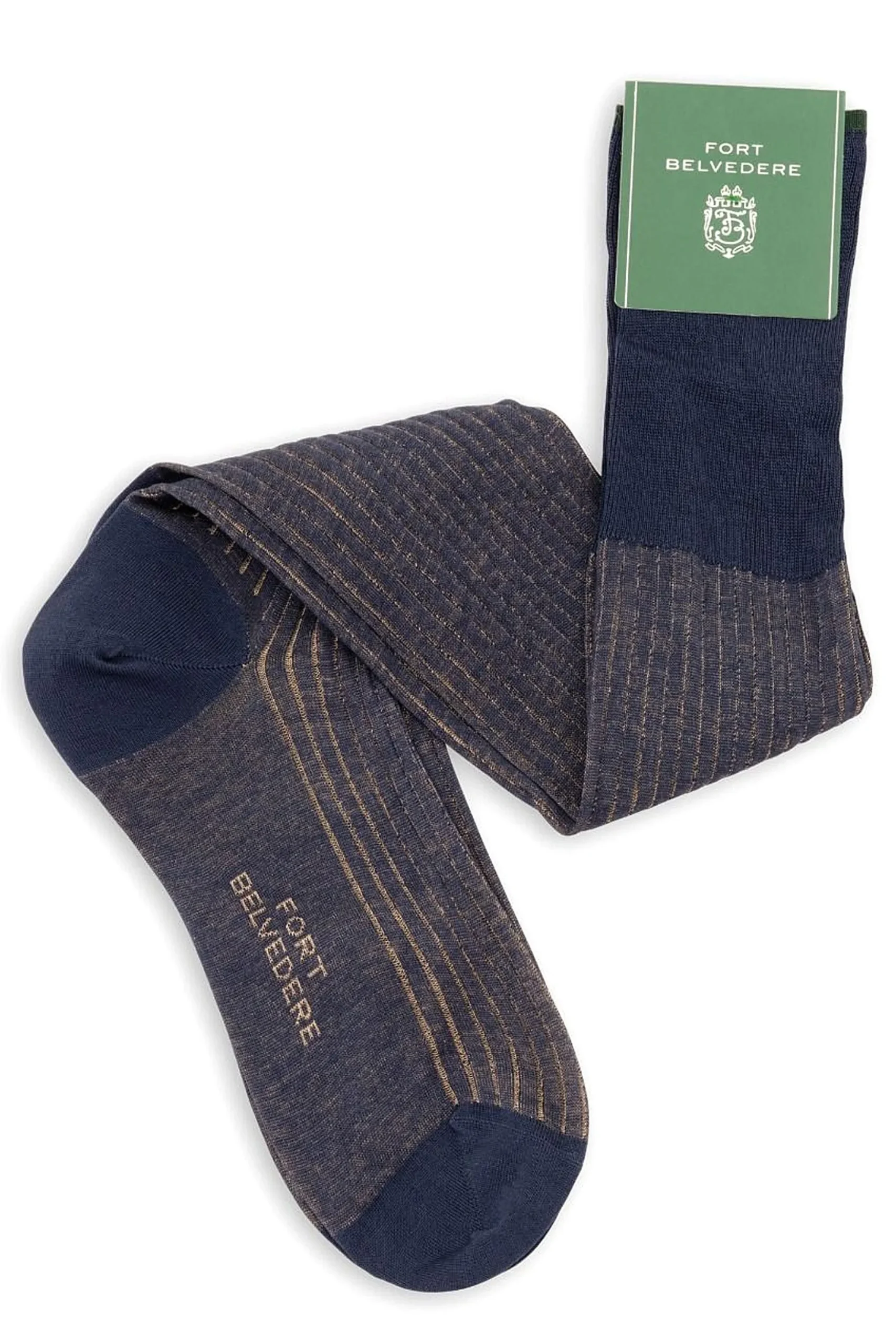 Navy & Khaki Shadow Stripe Lightweight Cotton Socks