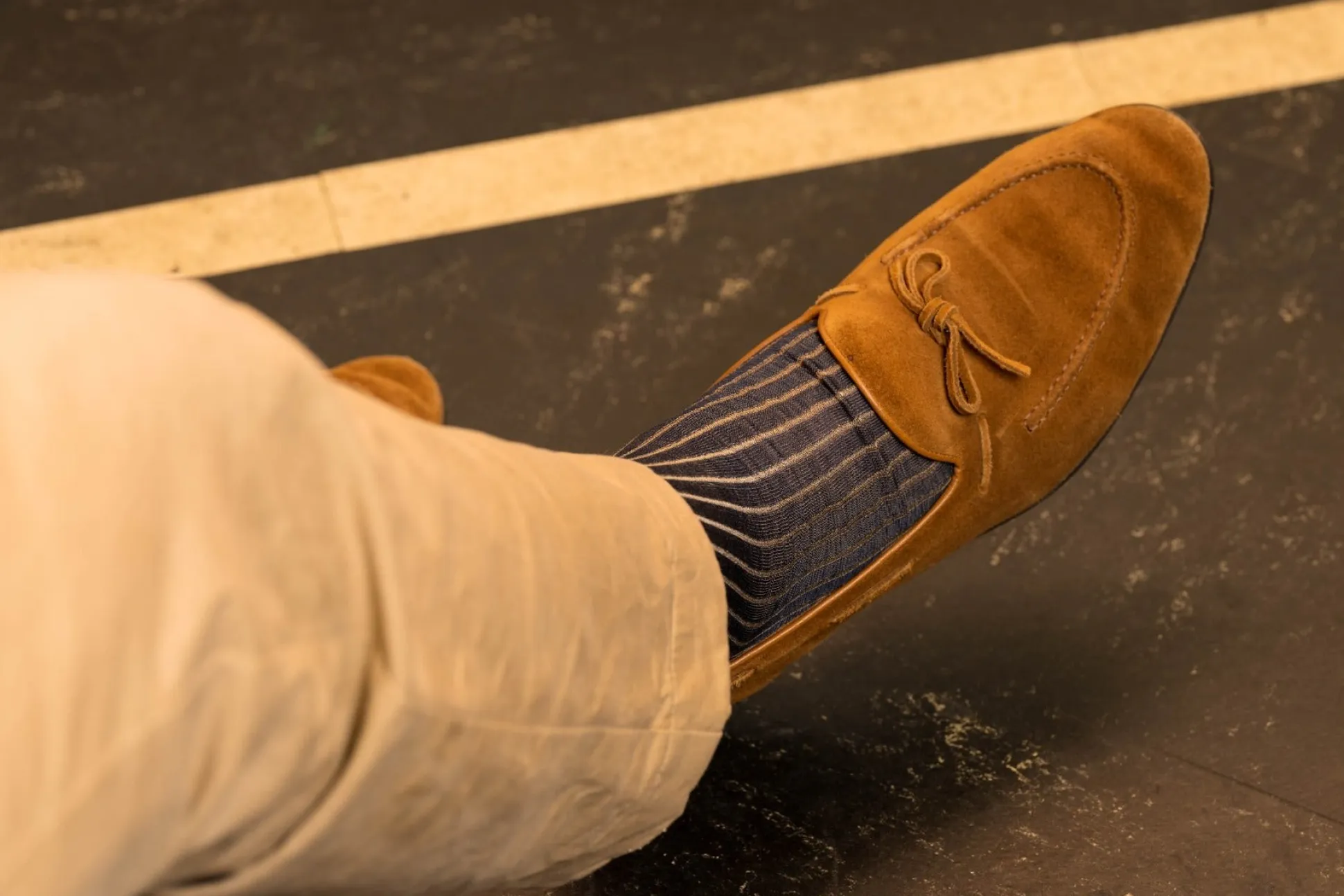 Navy & Khaki Shadow Stripe Lightweight Cotton Socks