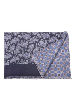 Navy Paisley & Diamond Double Sided Scarf