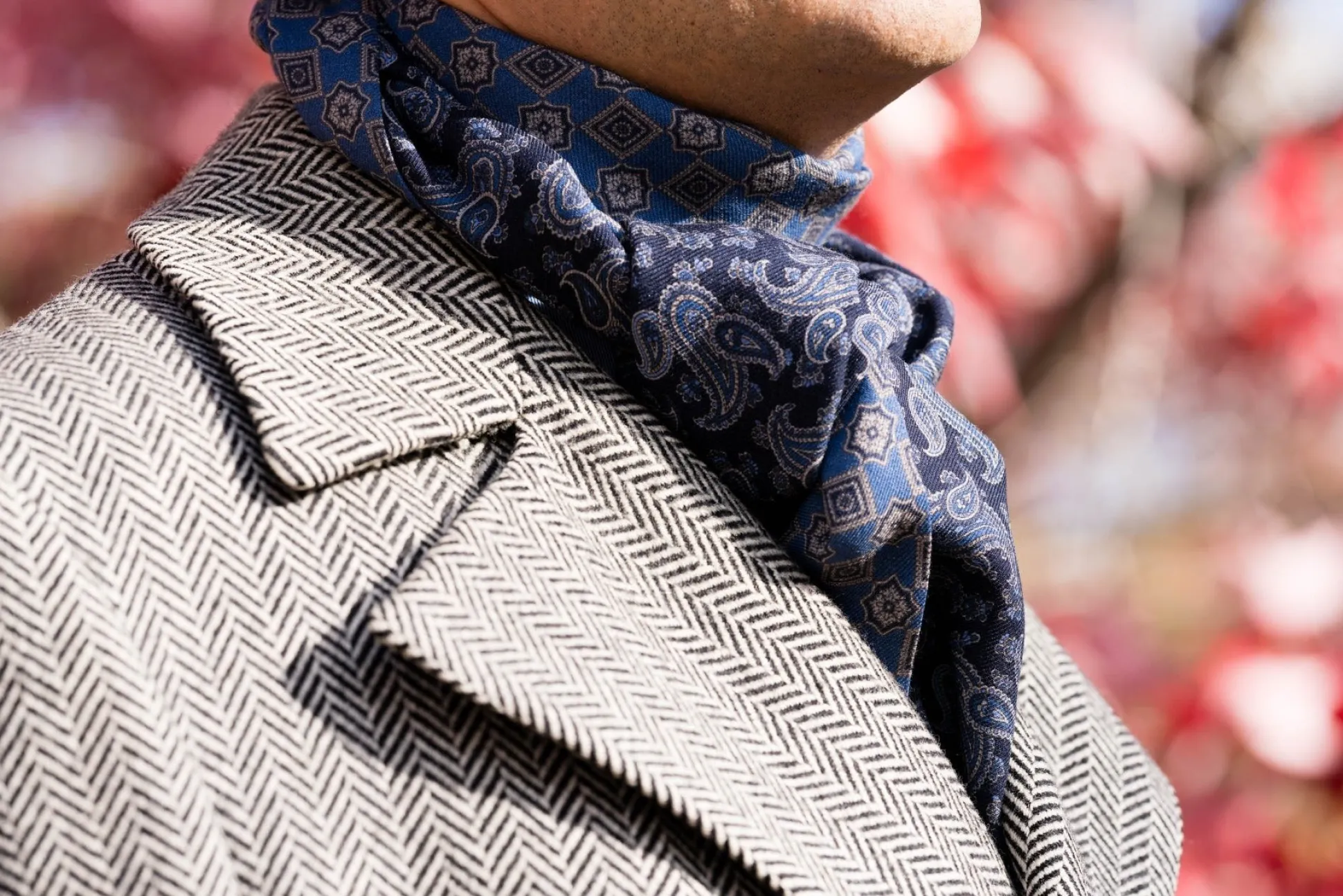 Navy Paisley & Diamond Double Sided Scarf