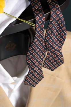 Navy & Red Diamond Madder Silk Bow Tie