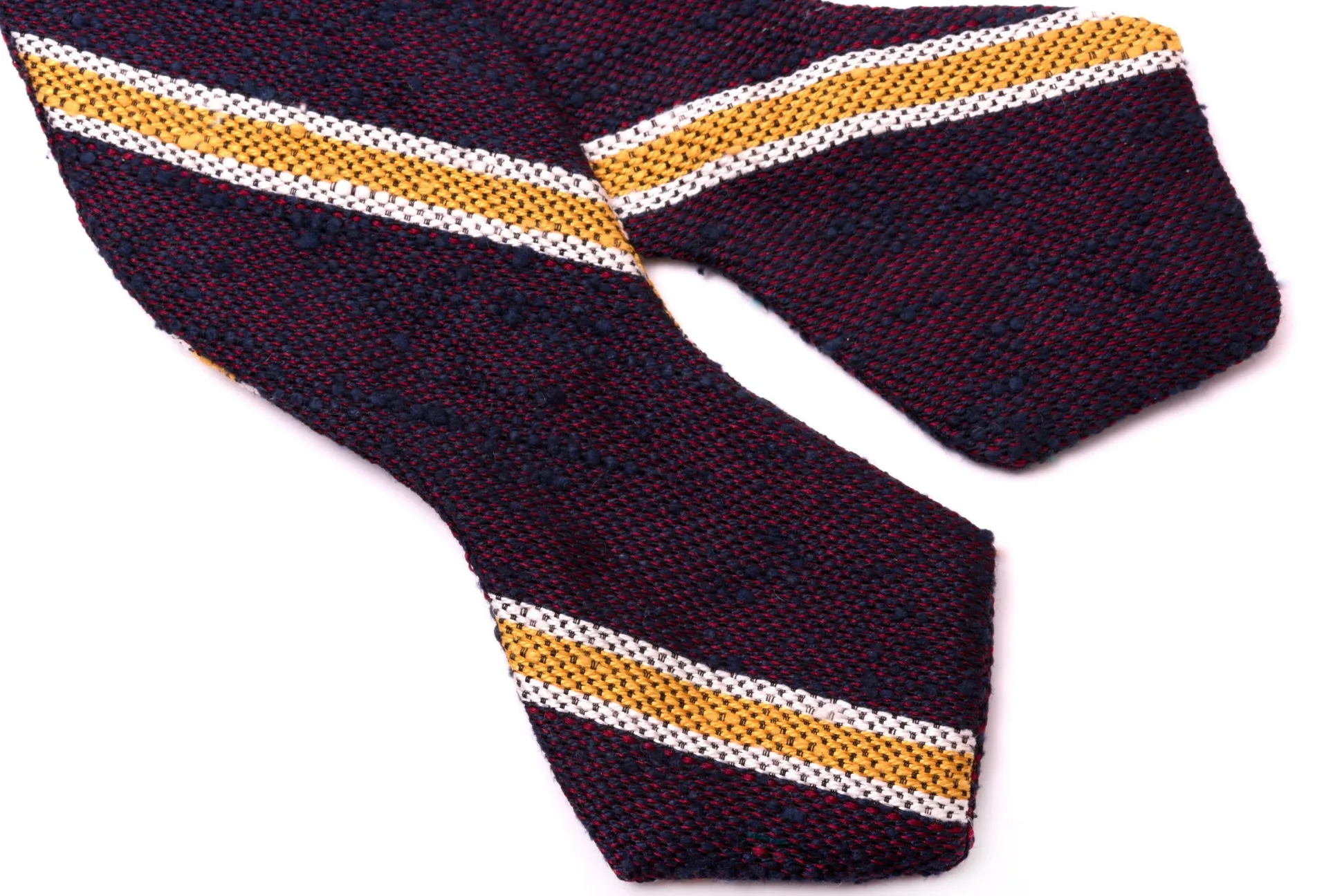 Navy, Red & Yellow Striped Shantung Silk Bow Tie