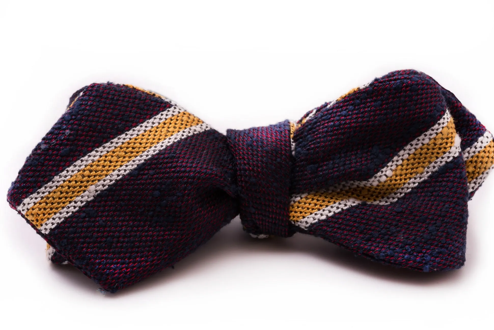 Navy, Red & Yellow Striped Shantung Silk Bow Tie