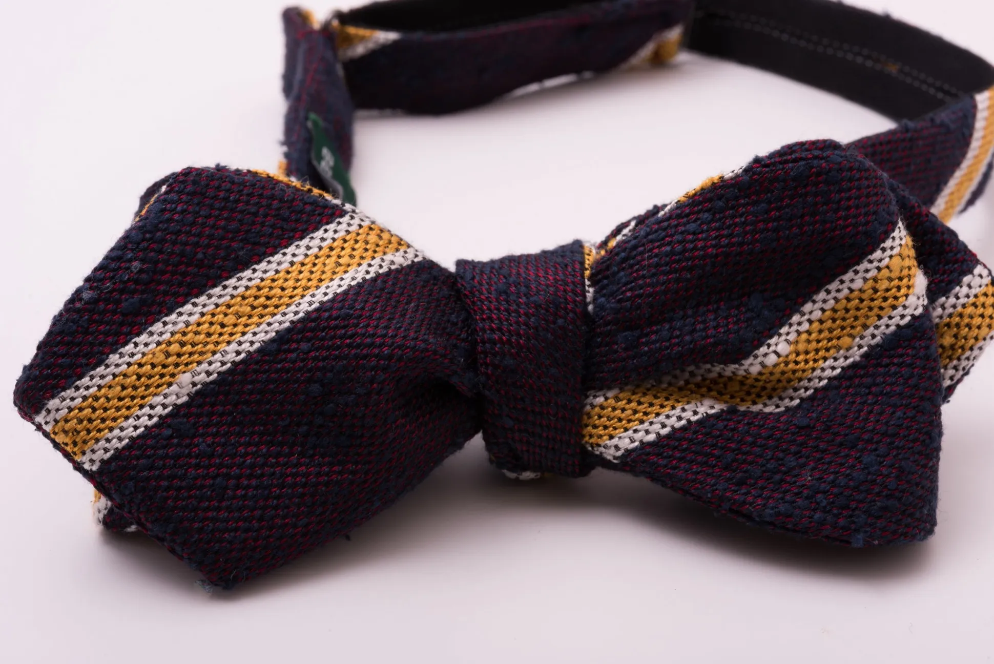 Navy, Red & Yellow Striped Shantung Silk Bow Tie