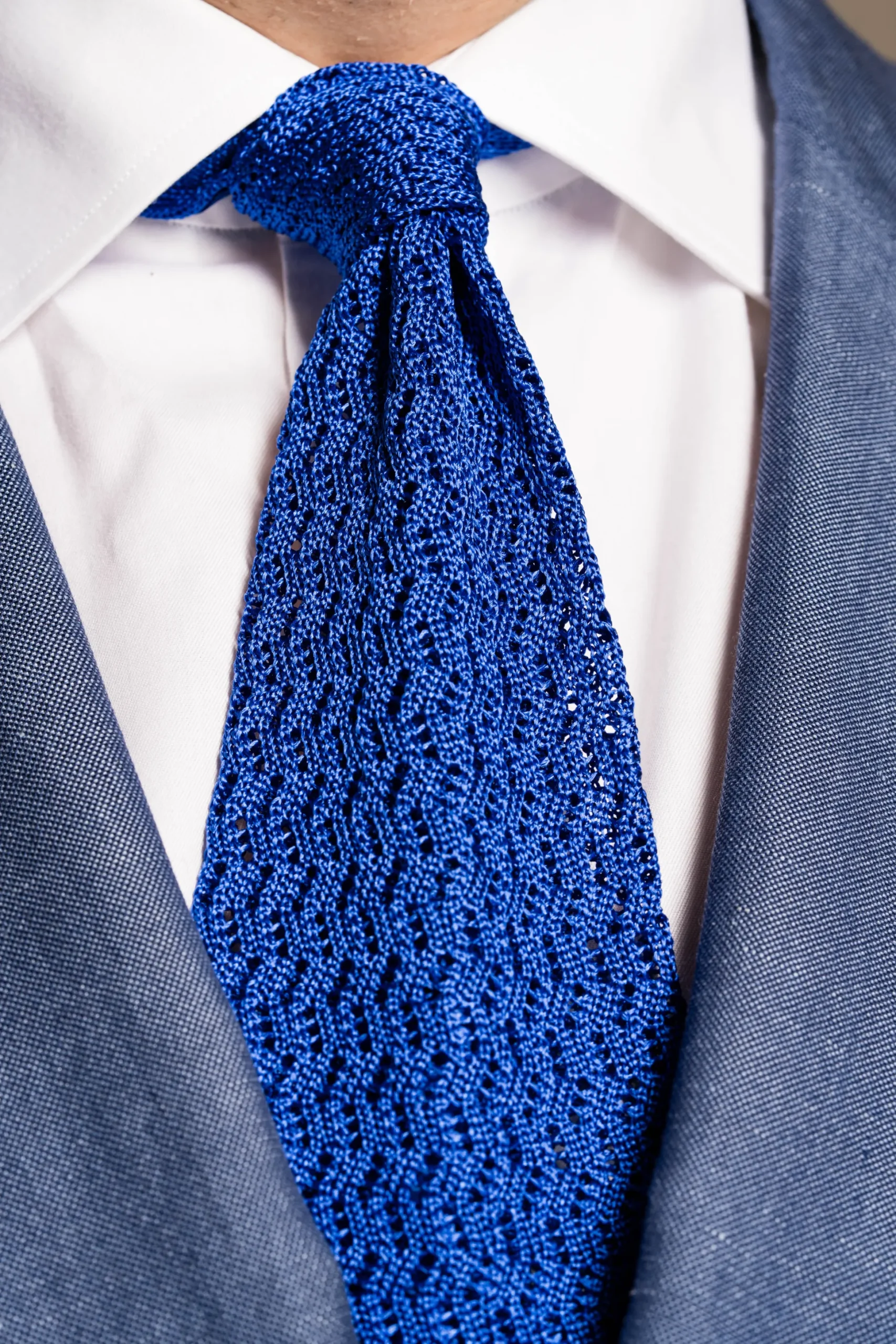 Ocean Blue Zigzag Silk Knit Tie