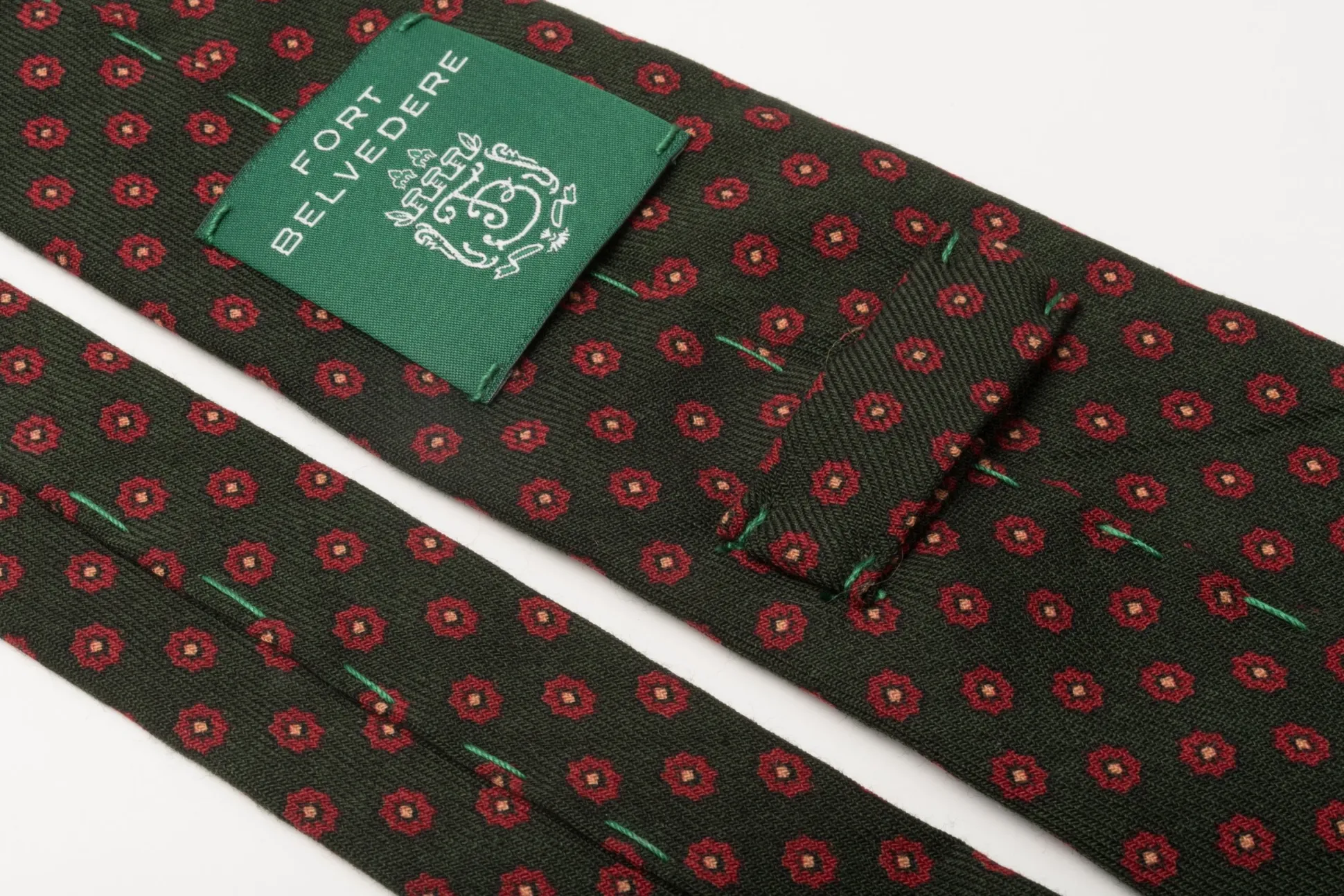 Olive Green Geometric Wool Challis Tie