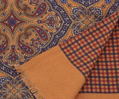 Orange & Blue Reversible Silk Wool Scarf