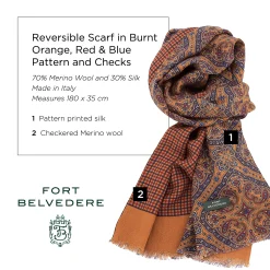 Orange & Blue Reversible Silk Wool Scarf