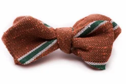 Orange, Green & Cream Striped Shantung Silk Bow Tie