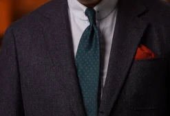 Orange & Green Polka Dot Wool Challis Pocket Square