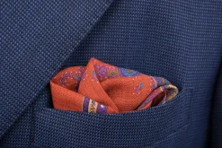 Orange Medallion Silk Wool Pocket Square