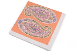 Orange & White Large Paisley Silk Pocket Square