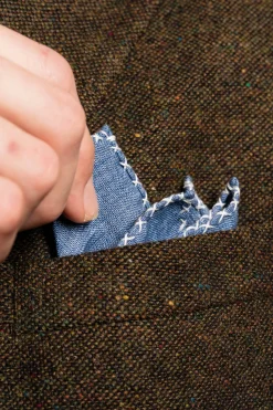 Pale Blue X-Stitch Edge Two-Tone Linen Pocket Square
