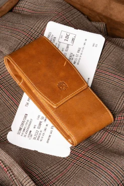 3-Pen Saddle Brown Montecristo Full-Grain Leather Pen Case