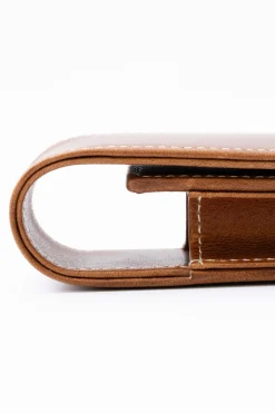3-Pen Saddle Brown Montecristo Full-Grain Leather Pen Case