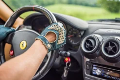 Petrol Blue & Cream Driving Gloves in Lamb Nappa Leather