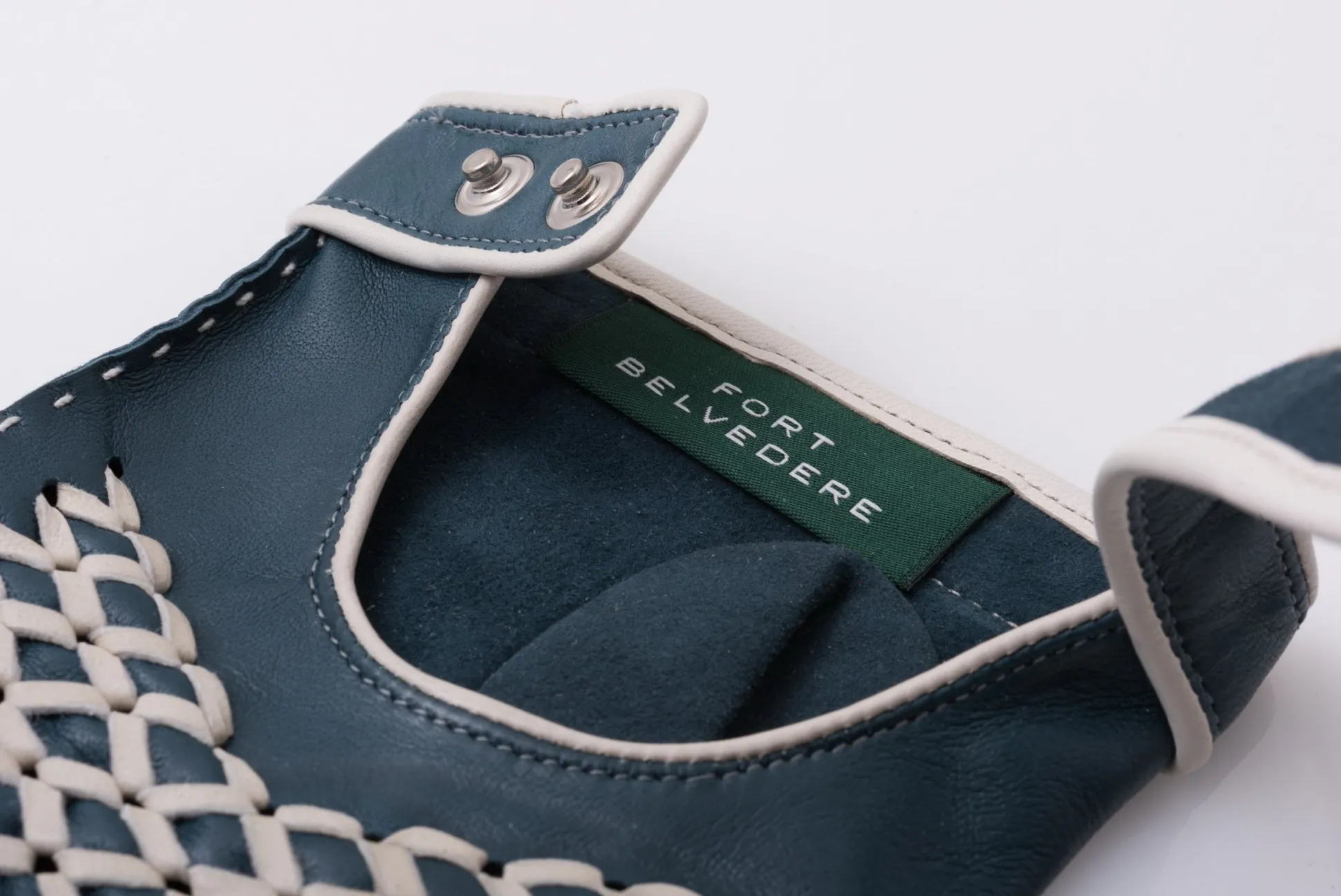 Petrol Blue & Cream Driving Gloves in Lamb Nappa Leather