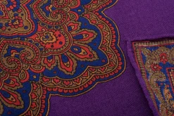 Purple & Orange Medallion Silk Wool Pocket Square