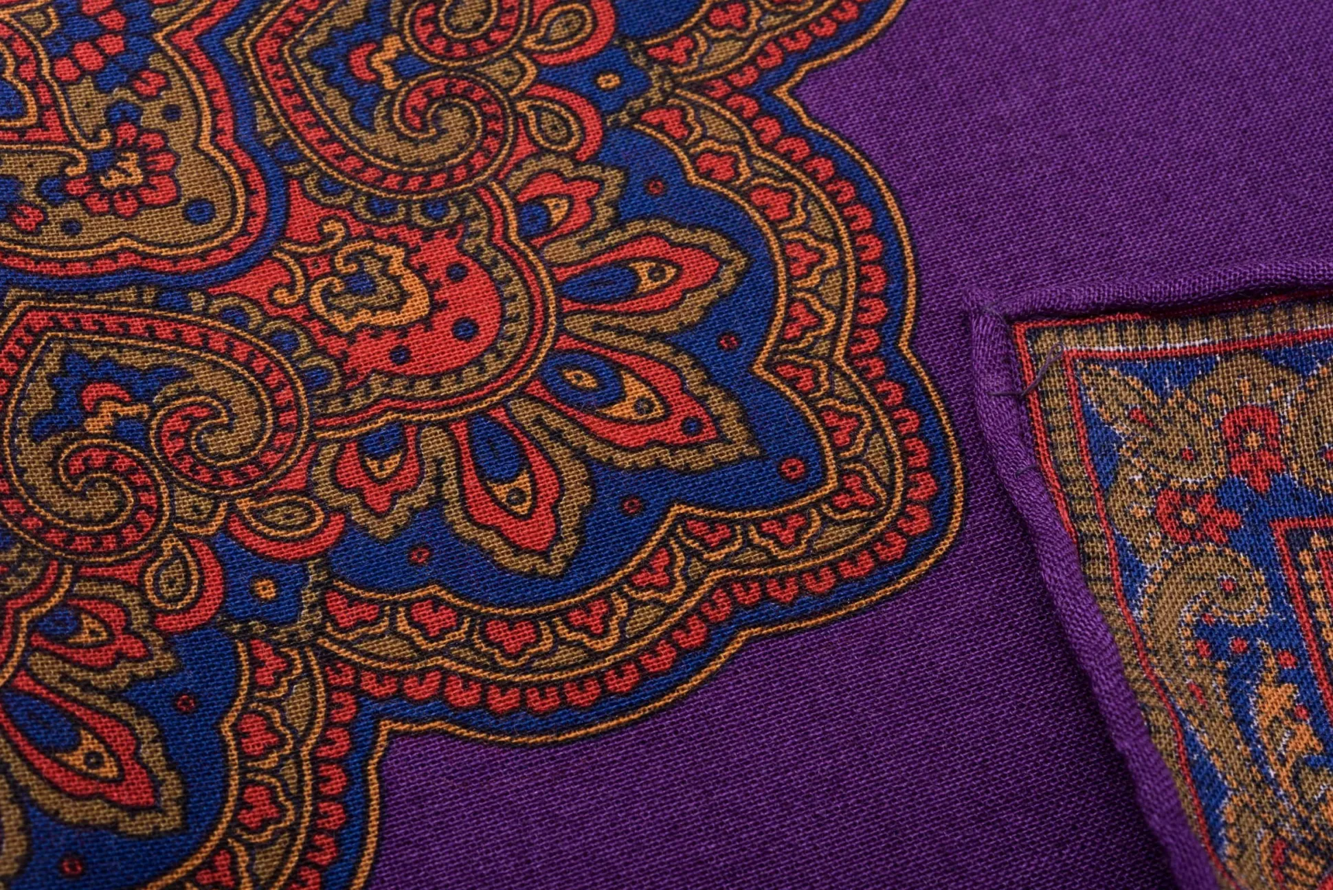 Purple & Orange Medallion Silk Wool Pocket Square
