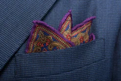 Purple & Orange Medallion Silk Wool Pocket Square
