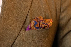 Purple & Orange Medallion Silk Wool Pocket Square