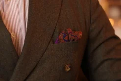 Purple & Orange Medallion Silk Wool Pocket Square