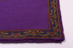 Purple & Orange Medallion Silk Wool Pocket Square