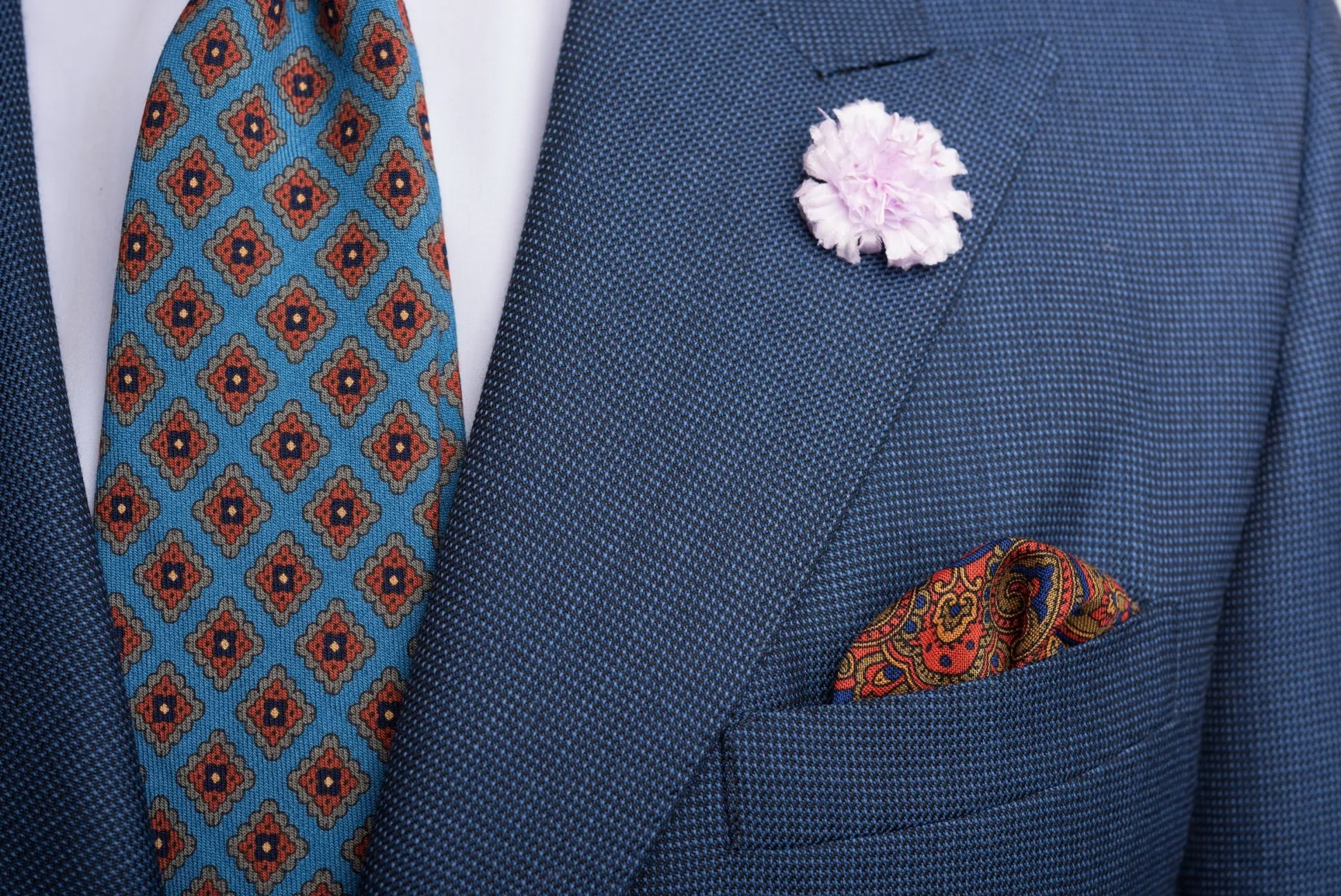 Purple & Orange Medallion Silk Wool Pocket Square