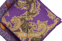 Purple Reversible Pheasant & Paisley Silk Pocket Square