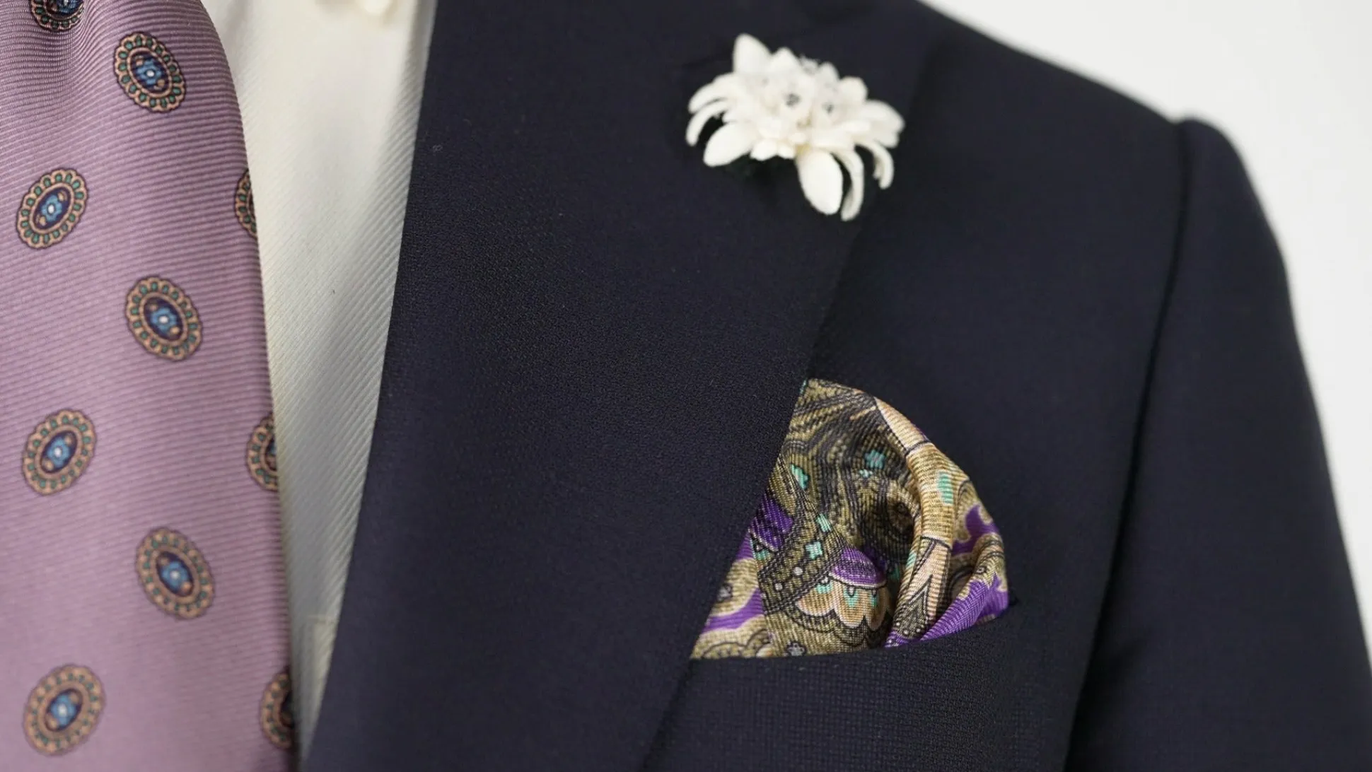 Purple Reversible Pheasant & Paisley Silk Pocket Square