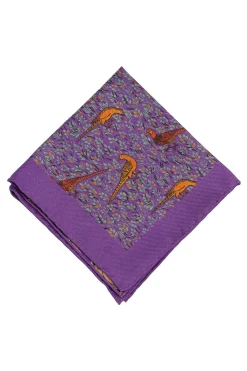 Purple Reversible Pheasant & Paisley Silk Pocket Square
