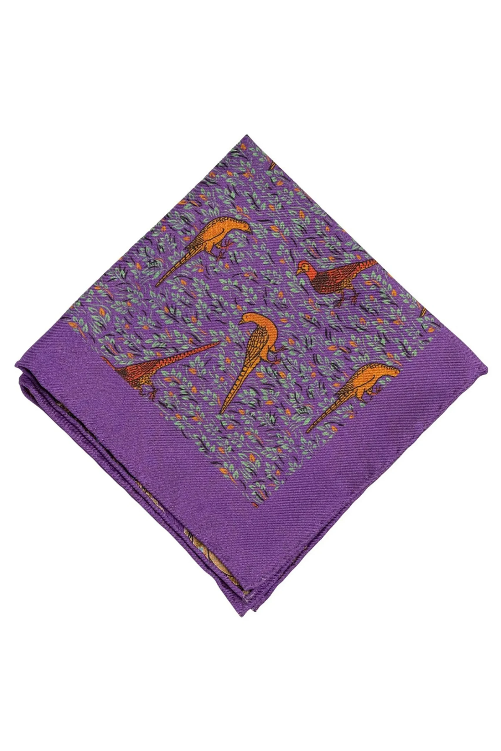 Purple Reversible Pheasant & Paisley Silk Pocket Square