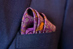 Purple Reversible Pheasant & Paisley Silk Pocket Square