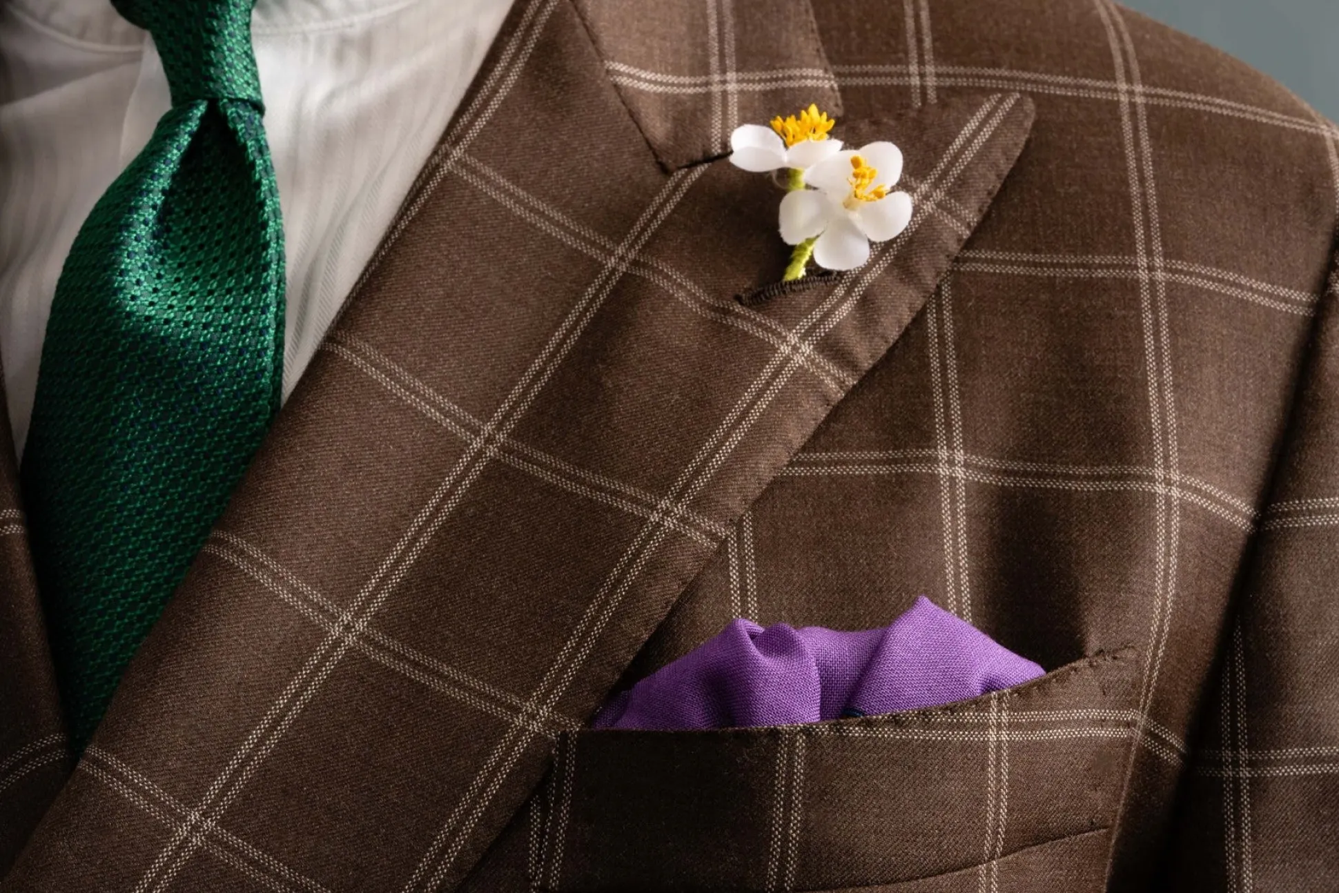 Purple & Yellow Medallion Silk-Wool Pocket Square