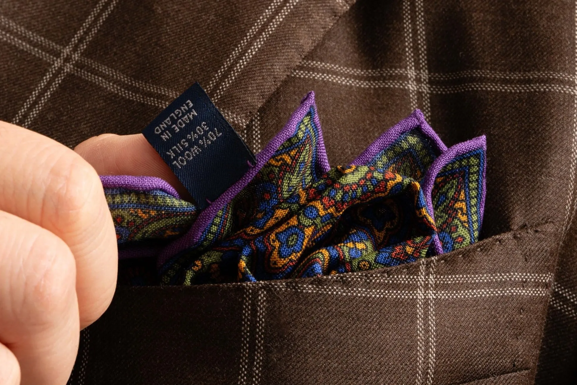 Purple & Yellow Medallion Silk-Wool Pocket Square